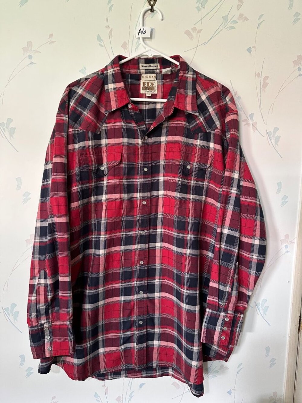 Ely Cattleman Big Man 2X Red & Navy Plaid Long Sleeve Western Snap Shirt